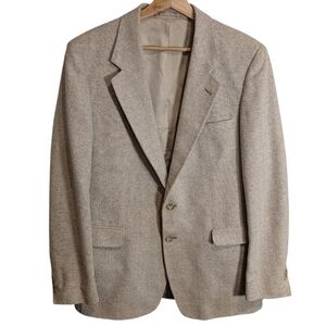 Men's Sport Coat Tan Blazer Woodmere Herringbone Vintage Wool 2 Button Sz 42